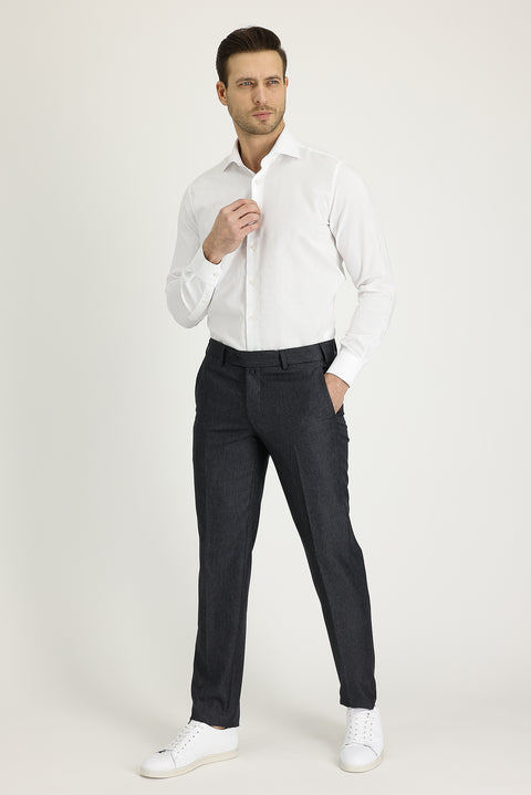 Dark Gray 7 Drop Slim Fit Narrow Cut Patterned Classic Fabric Trousers