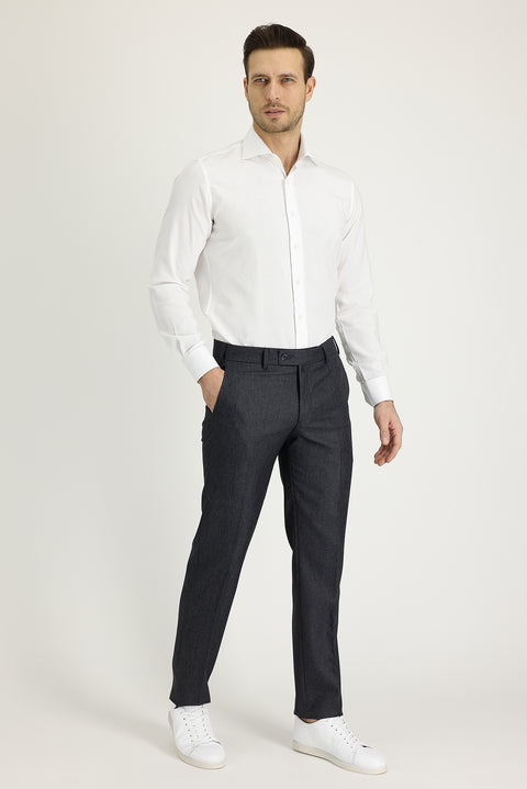 Dark Gray 7 Drop Slim Fit Narrow Cut Patterned Classic Fabric Trousers