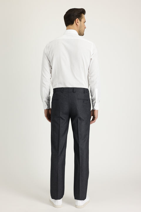 Dark Gray 7 Drop Slim Fit Narrow Cut Patterned Classic Fabric Trousers