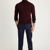 Light Navy Blue 7 Drop Slim Fit Narrow Cut Classic Wool Fabric Trousers