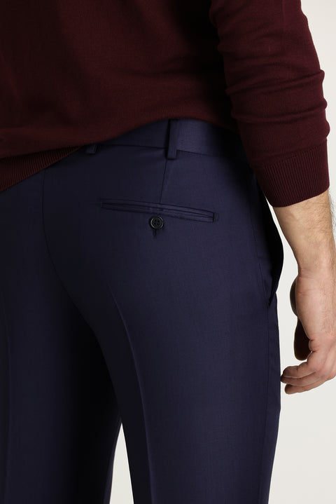 Light Navy Blue 7 Drop Slim Fit Narrow Cut Classic Wool Fabric Trousers
