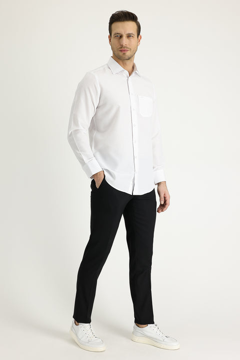 Black 6 Drop Regular Fit Standard Cut Classic Fabric Wool Trousers