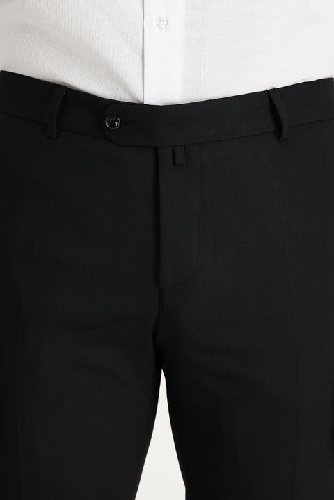 Black 4-Drop Relaxed Fit Casual Cut Classic Wool Fabric Trousers
