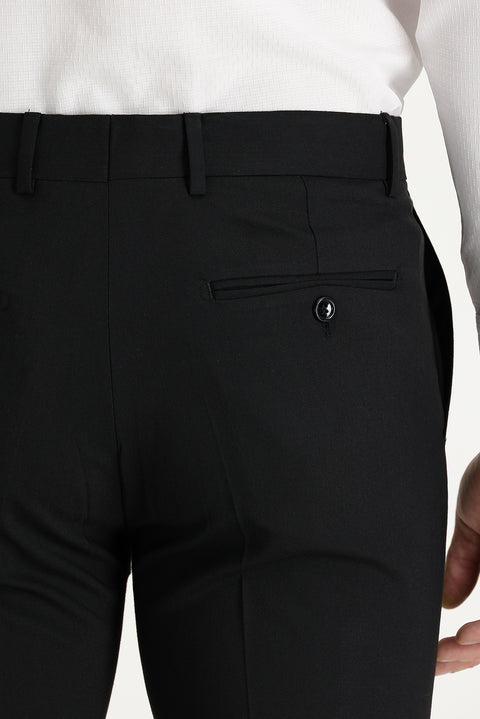 Black 4-Drop Relaxed Fit Casual Cut Classic Wool Fabric Trousers