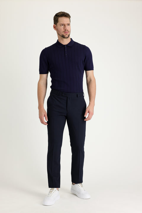 Dark Navy 4 Drop Relaxed Fit Classic Fabric Wool Trousers