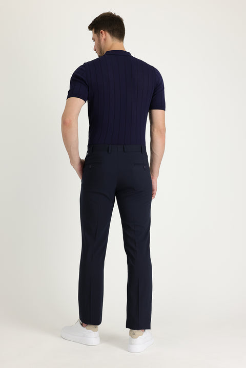 Dark Navy 6 Drop Regular Fit Standard Cut Classic Wool Fabric Trousers