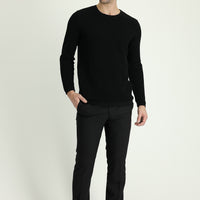 Black 6 Drop Regular Fit Standard Cut Classic Fabric Wool Trousers