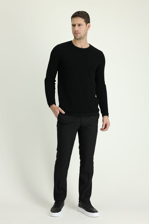 Black 6 Drop Regular Fit Standard Cut Classic Fabric Wool Trousers