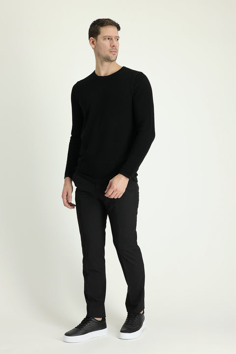 Black 6 Drop Regular Fit Standard Cut Classic Fabric Wool Trousers