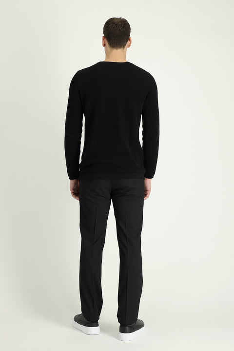 Black 6 Drop Regular Fit Standard Cut Classic Fabric Wool Trousers