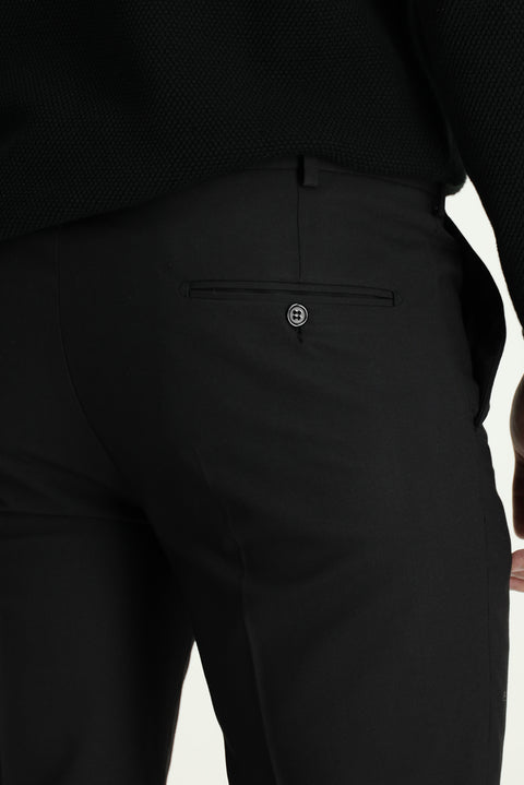 Black 6 Drop Regular Fit Standard Cut Classic Fabric Wool Trousers