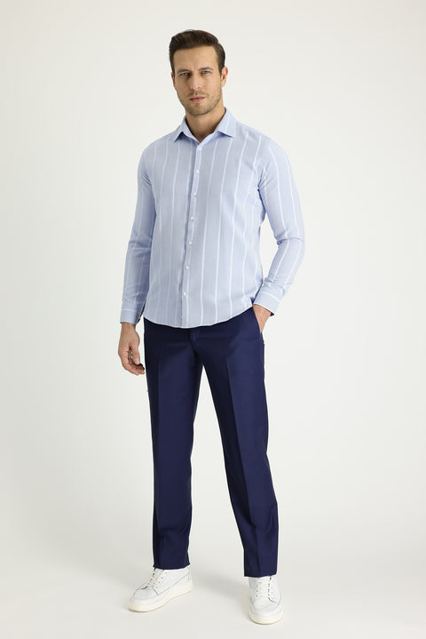 Dark Navy 6 Drop Regular Fit Standard Cut Classic Wool Fabric Trousers