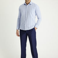 Dark Navy 4 Drop Relaxed Fit Classic Fabric Wool Trousers
