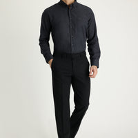 Black 4-Drop Relaxed Fit Casual Cut Classic Wool Fabric Trousers