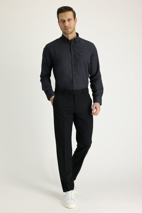 Black 6 Drop Regular Fit Standard Cut Classic Fabric Wool Trousers