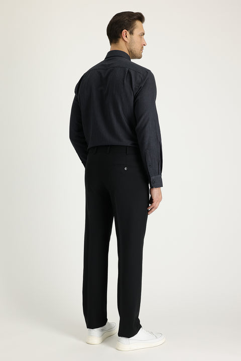 Black 6 Drop Regular Fit Standard Cut Classic Fabric Wool Trousers