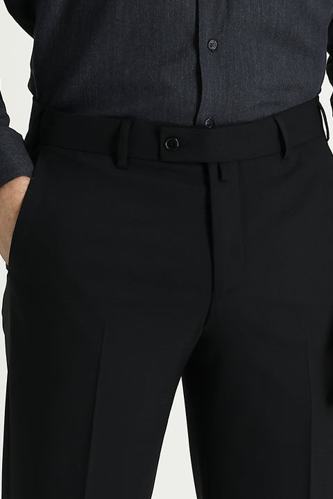 Black 6 Drop Regular Fit Standard Cut Classic Fabric Wool Trousers