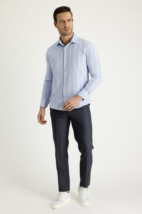 Titanium Grey 7 Drop Slim Fit Narrow Cut Classic Wool Fabric Trousers