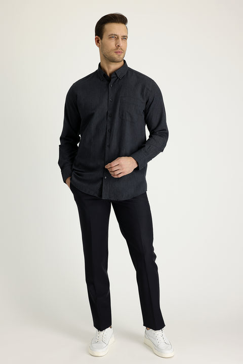 Black Navy 4 Drop Relaxed Fit Classic Fabric Pants