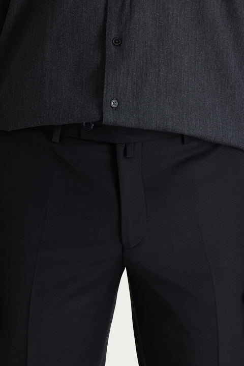 Black Navy 7 Drop Slim Fit Narrow Cut Classic Wool Fabric Trousers