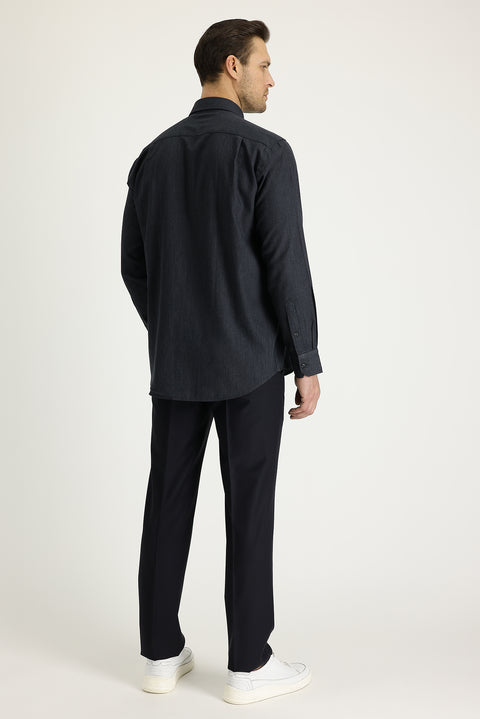Black Navy 4 Drop Relaxed Fit Classic Fabric Pants