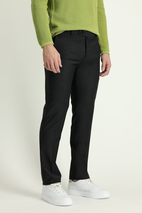 Light Anthracite 4 Drop Relaxed Fit Casual Cut Classic Wool Fabric Trousers