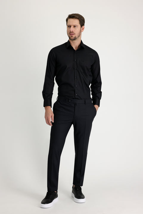 Black 6 Drop Regular Fit Standard Cut Classic Fabric Wool Trousers