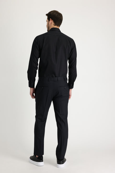 Black 6 Drop Regular Fit Standard Cut Classic Fabric Wool Trousers