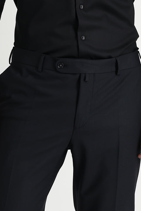 Black 4-Drop Relaxed Fit Casual Cut Classic Wool Fabric Trousers