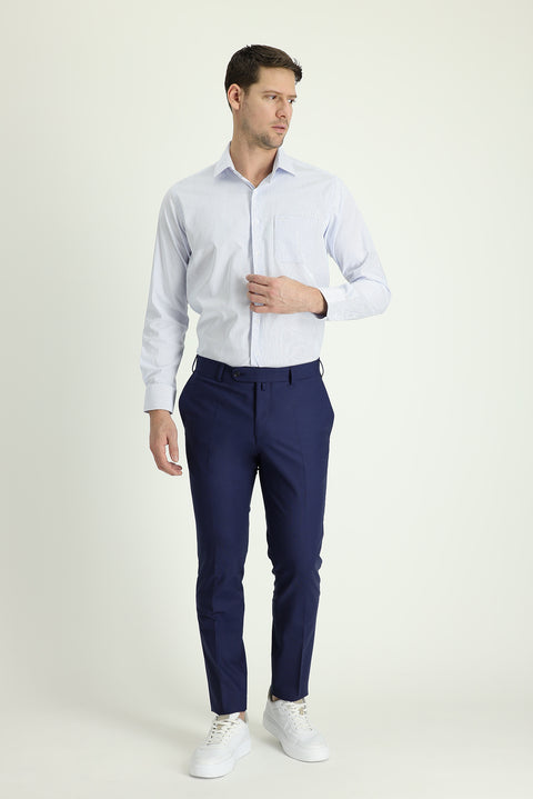 Medium Navy 4 Drop Relaxed Fit Classic Fabric Wool Trousers