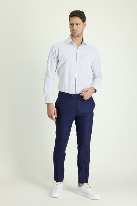 Medium Navy 4 Drop Relaxed Fit Classic Fabric Wool Trousers