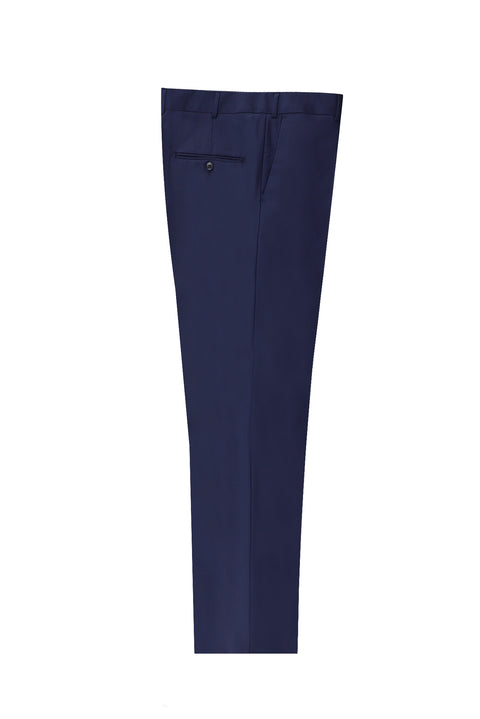 Medium Navy 4 Drop Relaxed Fit Classic Fabric Wool Trousers