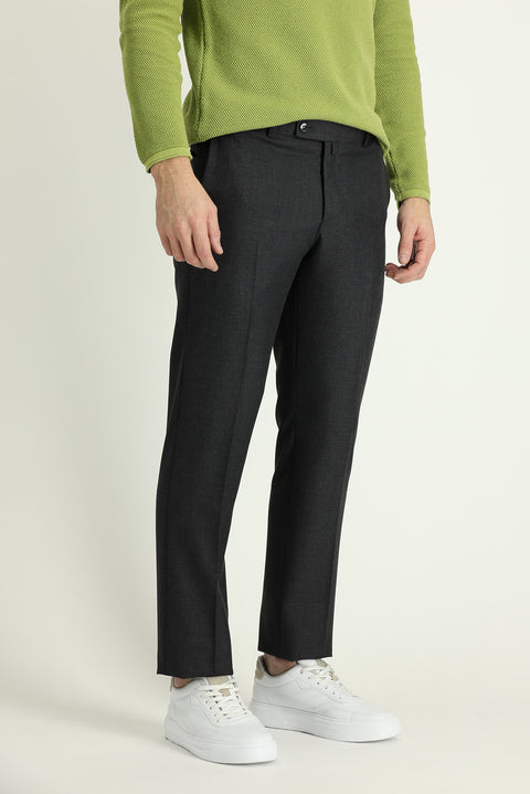 Medium Gray 4-Drop Relaxed Fit Classic Fabric Wool Trousers