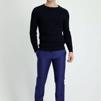 Light Navy Blue 7 Drop Slim Fit Narrow Cut Classic Wool Fabric Trousers
