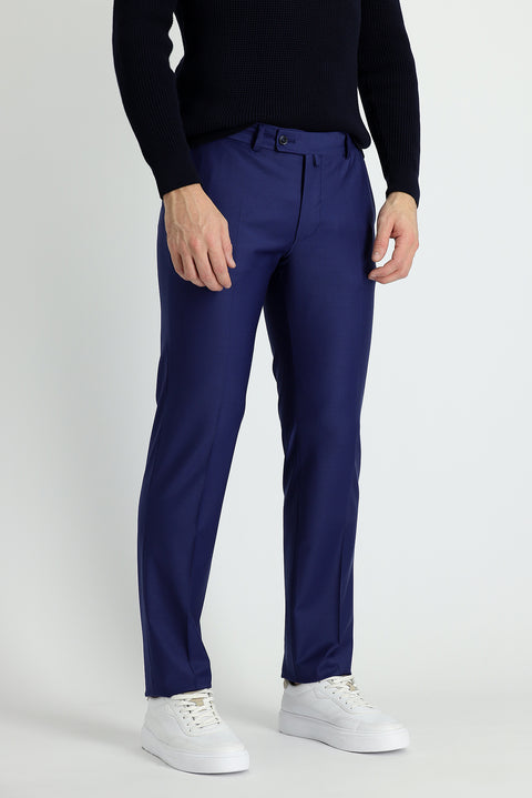 Light Navy Blue 7 Drop Slim Fit Narrow Cut Classic Wool Fabric Trousers