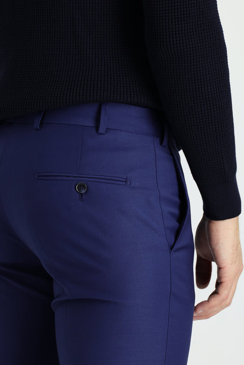 Light Navy Blue 7 Drop Slim Fit Narrow Cut Classic Wool Fabric Trousers