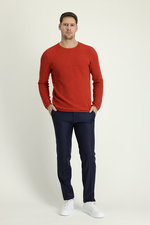 Medium Navy 7 Drop Slim Fit Narrow Cut Classic Wool Fabric Trousers