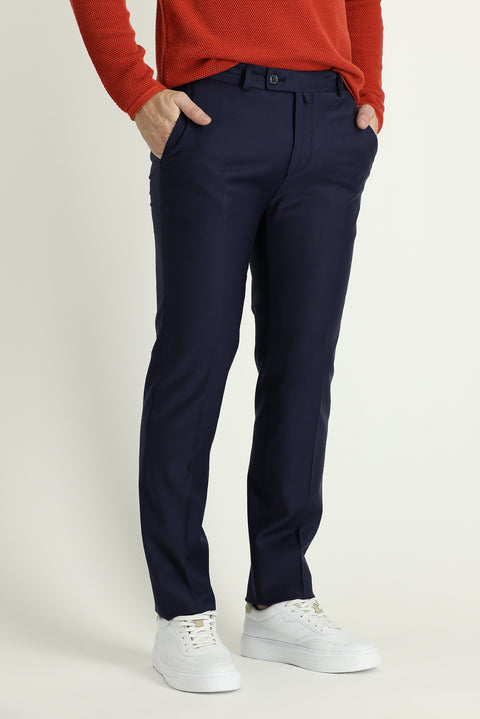 Medium Navy 7 Drop Slim Fit Narrow Cut Classic Wool Fabric Trousers