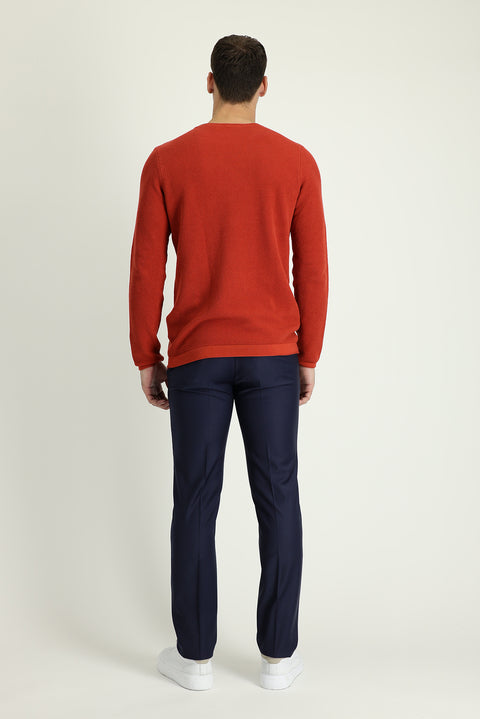 Medium Navy 7 Drop Slim Fit Narrow Cut Classic Wool Fabric Trousers
