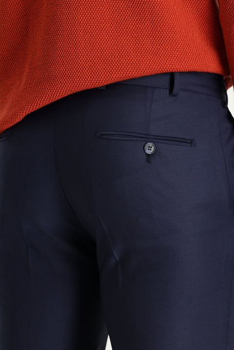 Medium Navy 7 Drop Slim Fit Narrow Cut Classic Wool Fabric Trousers
