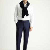 Dark Navy 7 Drop Slim Fit Narrow Cut Classic Wool Fabric Trousers
