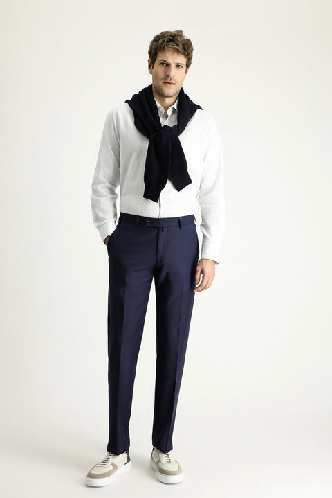 Dark Navy 7 Drop Slim Fit Narrow Cut Classic Wool Fabric Trousers