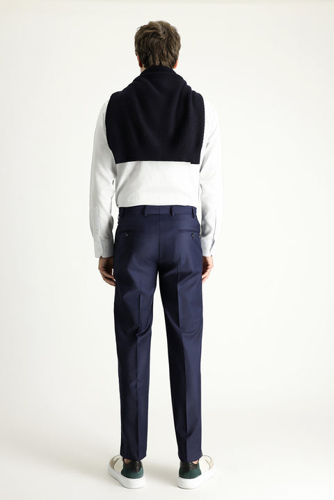 Dark Navy 7 Drop Slim Fit Narrow Cut Classic Wool Fabric Trousers