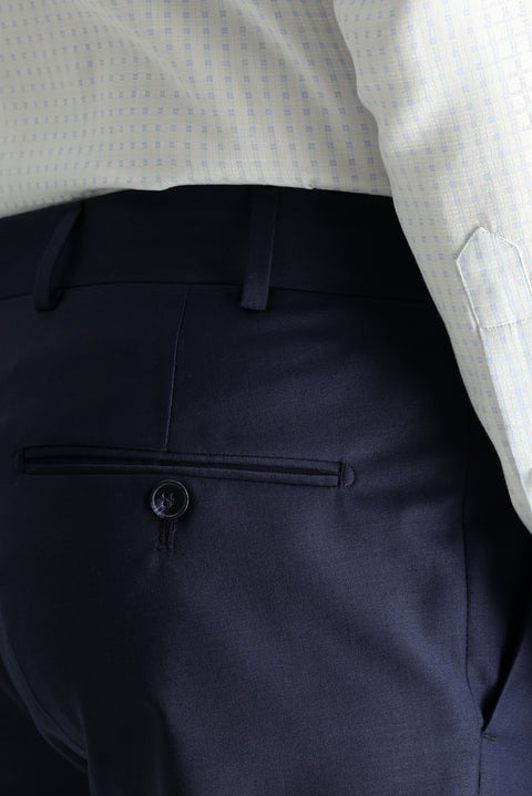 Dark Navy 7 Drop Slim Fit Narrow Cut Classic Wool Fabric Trousers