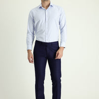 Light Navy 7 Drop Slim Fit Patterned Classic Fabric Trousers