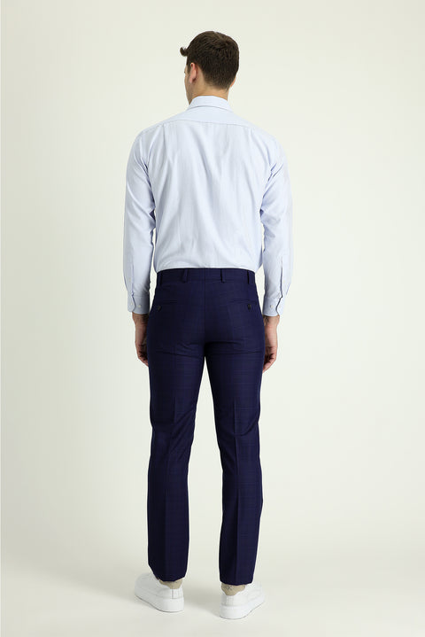 Light Navy 7 Drop Slim Fit Patterned Classic Fabric Trousers