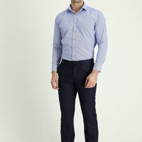 Dark Navy 6 Drop Regular Fit Standard Cut Classic Patterned Fabric Trousers