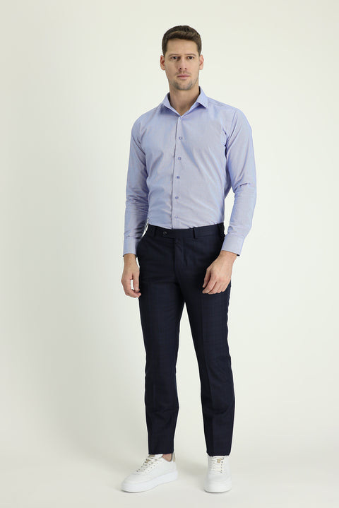 Dark Navy 6 Drop Regular Fit Standard Cut Classic Patterned Fabric Trousers