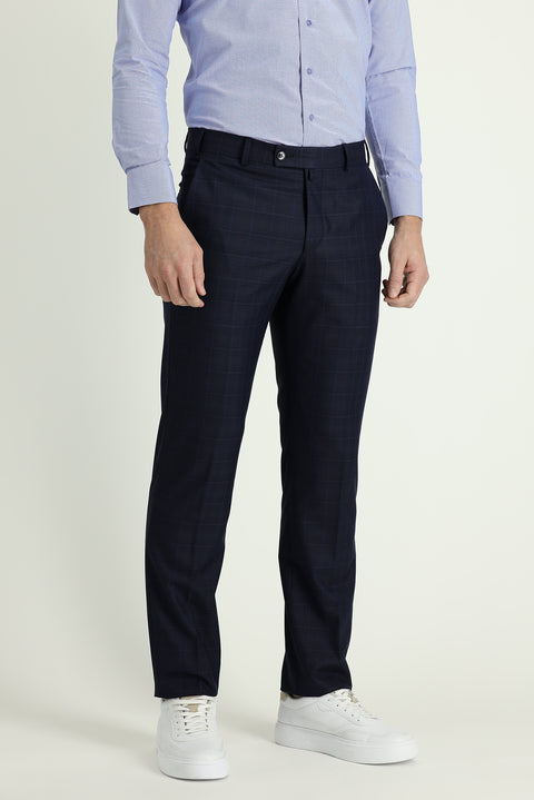 Dark Navy 6 Drop Regular Fit Standard Cut Classic Patterned Fabric Trousers