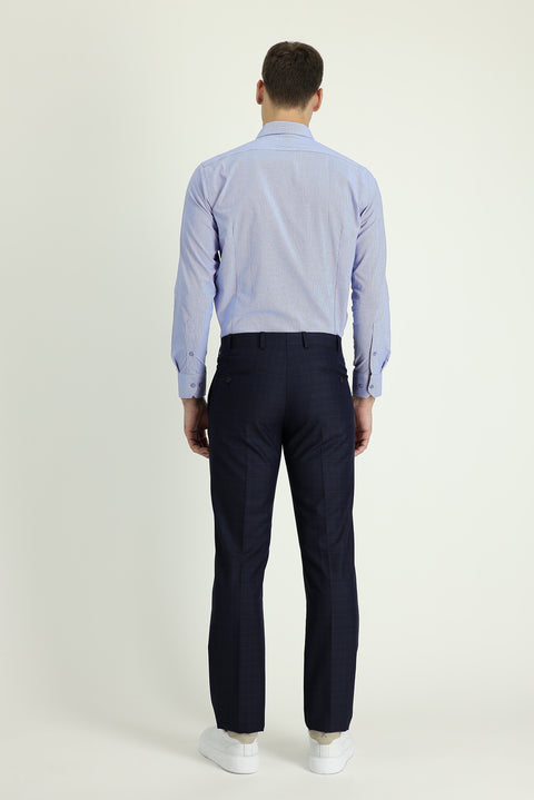 Dark Navy 6 Drop Regular Fit Standard Cut Classic Patterned Fabric Trousers